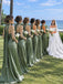 Elegant Olive Green Sweetheart Satin Bridesmaid Dress Floor Length Mermaid Gown,BG1025
