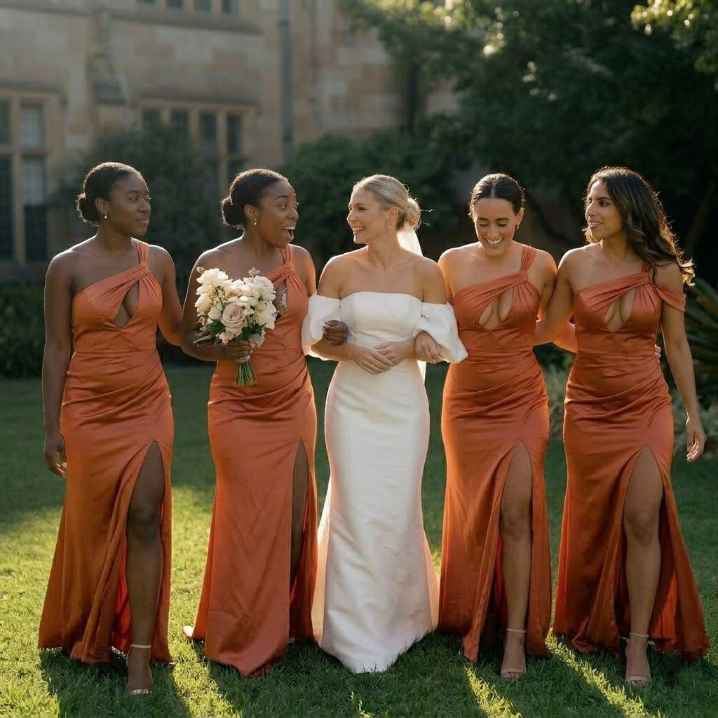 Elegant Classy Terracotta Bridesmaid Dress One Shoulder Mermaid Satin Floor Length,BG994