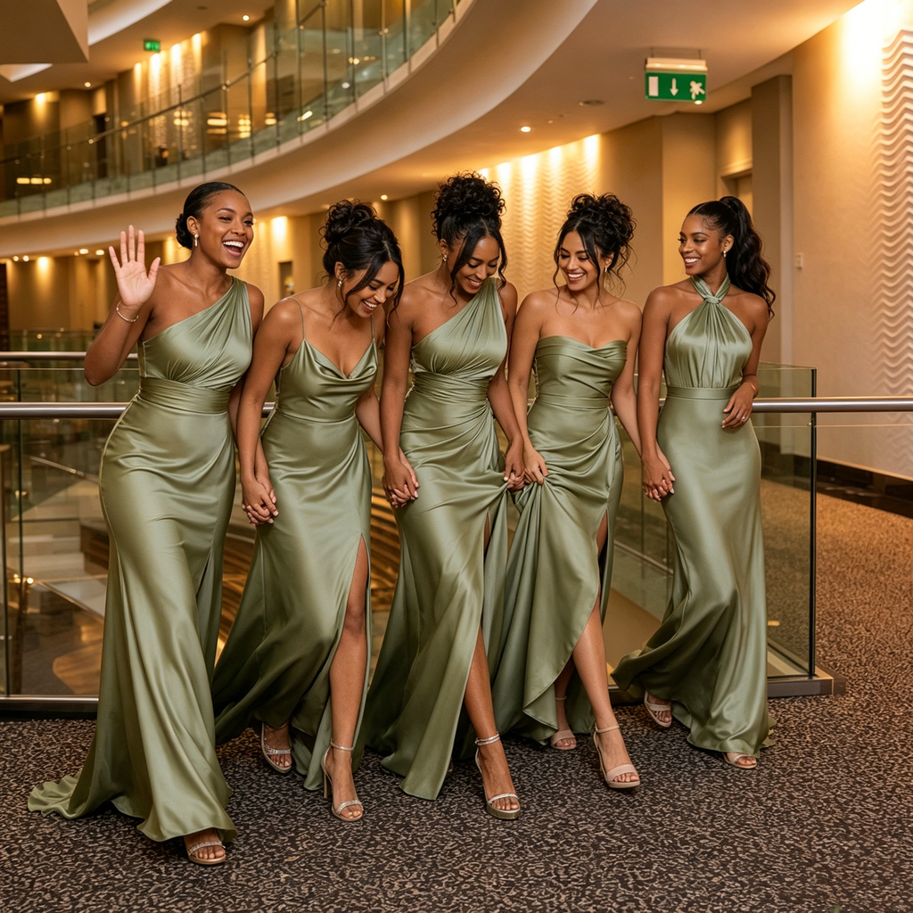 Unique Mismatched Sage Green Satin Bridesmaid Dresses for Wedding Party,BG996