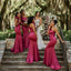 Classy Hot Pink One-Shoulder Sleeveless Mermaid Long Satin Bridesmaid Dress with Ruffles,BG1017