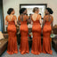 Classy Burnt Orange Tulle Beautiful Long Mermaid Bridesmaid Dress,BG1000