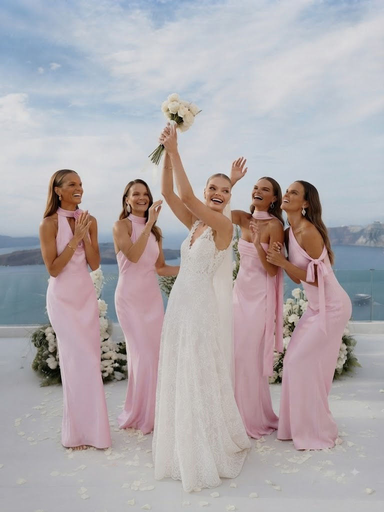 Pretty Light Pink Satin Bridesmaid Dress Collection Fancy Floor Length Gowns,BG1021