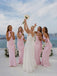 Pretty Light Pink Satin Bridesmaid Dress Collection Fancy Floor Length Gowns,BG1021