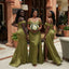 Sexy Off The Shoulder Olive Satin Bridesmaid Dress Unique High Slit Evening Gown,BG1012