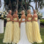 Pretty Yellow Strapless Cascading Ruffle Long Bridesmaid Dress Elegant Flowy Gown,BG1019