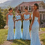 Classy Light Blue Sweetheart Mermaid Bridesmaid Dress Ruched Bodice,BG1011