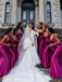 Modern Fuchsia Strapless Satin Bridesmaid Dresses Elegant Floor Length Wedding Gowns,BG996