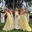 Pretty Yellow Strapless Cascading Ruffle Long Bridesmaid Dress Elegant Flowy Gown,BG1019