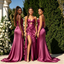 Fancy Fuchsia Spaghetti Strap Bridesmaid Dresses Cut Out Mermaid Satin High Slit Long Gown,BG991