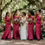 Classy Hot Pink One-Shoulder Sleeveless Mermaid Long Satin Bridesmaid Dress with Ruffles,BG1017