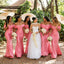 Pretty Pink Satin Bridesmaid Dress Romantic Off Shoulder Floor Length Formal,BG1005