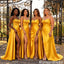 Chic Gold Sweetheart Neckline Satin Bridesmaid Dresses with Elegant Side Drape,BG985
