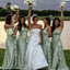 Modern Sage Green Satin One-Shoulder Bridesmaid Dresses with Elegant Side Drape,BG993
