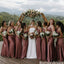 Elegant Strapless Satin Rose Gold Sweetheart Neck A-Line Bridesmaid Dress,BG974