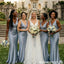 Classy Satin V-neck Mermaid Sleeveless Long Bridesmaid Dress In Dusty Blue,BG995