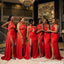 Sexy Red Halter Bridesmaid Dress Unique High Slit Sleeveless Formal Party Gown,BG1008