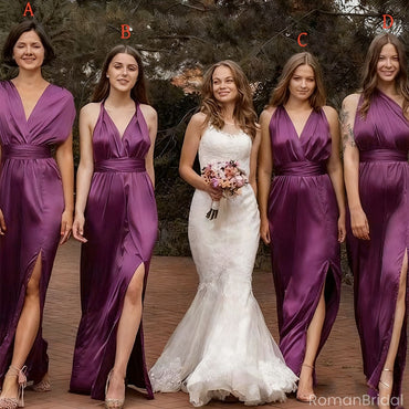 Elegant Purple Mismatched Sleeveless Mermaid Long Bridesmaid Dresses Online, BG915