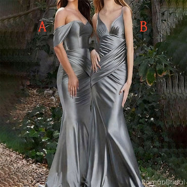 Simple Gray Mismatched Sleeveless Mermaid Long Bridesmaid Dresses Online, BG884
