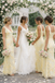 Yellow Floral Lace Bridesmaid Dresses Long V Neck Tie Shoulder Wedding Gowns,BG947