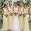 Yellow Floral Lace Bridesmaid Dresses Long V Neck Tie Shoulder Wedding Gowns,BG947
