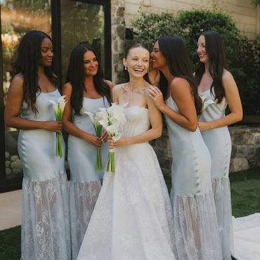 Elegant Blue Scoop Neck Sleeveless Sheath Bridesmaid Dress with Tulle Skirt,BG1015