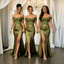 Classy Olive Green Satin Bridesmaid Dress Featuring Off The Shoulder Corset Bodice,BG992