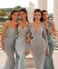 Simple Blue Mismatched Sleeveless Mermaid Long Bridesmaid Dresses Online, BG883