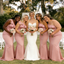 One Shoulder Ruffle Dusty Rose Mermaid Bridesmaid Dress Long Satin Gown Modern,BG941
