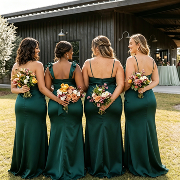 Sexy Satin Emerald Green Deep V-Neck Leg Slit Bridesmaid Dresses,BG971