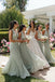 Modern Sage Green Halter Pleated Chiffon Floor-Length Bridesmaid Dress with Open Back,BG1024