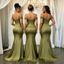 Classy Olive Green Satin Bridesmaid Dress Featuring Off The Shoulder Corset Bodice,BG992
