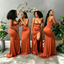Sexy Burnt Orange Satin Strapless Mermaid Bridesmaid Dress with High Slit,BG1010