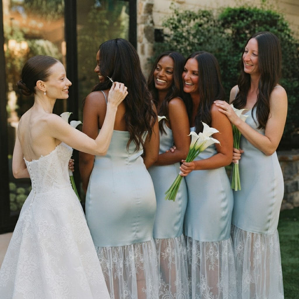 Elegant Blue Scoop Neck Sleeveless Sheath Bridesmaid Dress with Tulle Skirt,BG1015