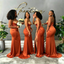 Sexy Burnt Orange Satin Strapless Mermaid Bridesmaid Dress with High Slit,BG1010