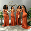 Sexy Burnt Orange Satin Strapless Mermaid Bridesmaid Dress with High Slit,BG1010