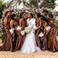 Unique Chocolate Brown Satin Bridesmaid Dresses One Shoulder Mermaid Silhouette,BG975