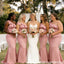 One Shoulder Ruffle Dusty Rose Mermaid Bridesmaid Dress Long Satin Gown Modern,BG941