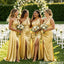 Stunning Golden Mermaid Bridesmaid Gown with Sexy Side Slit,BG961