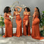 Sexy Burnt Orange Satin Strapless Mermaid Bridesmaid Dress with High Slit,BG1010