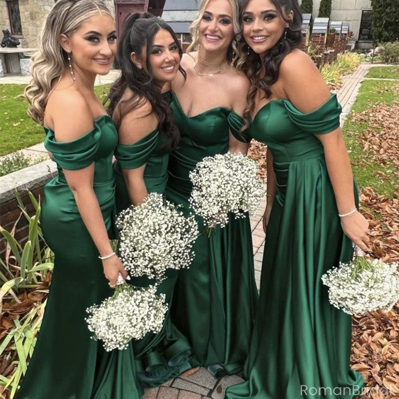 Elegant Green Off-Shoulder Sleeveless Mermaid Long Bridesmaid Dresses Online , BG876