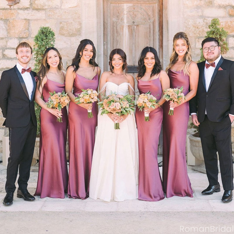 Elegant Pink Spaghetti Strap Sleeveless Mermaid Long Bridesmaid Dresses Online, BG920