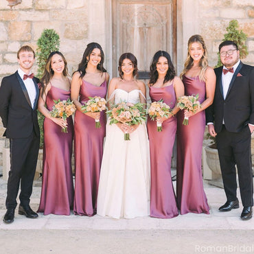 Elegant Pink Spaghetti Strap Sleeveless Mermaid Long Bridesmaid Dresses Online, BG920