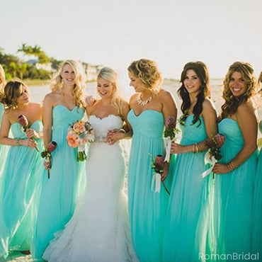 Unique Mint Green Sweetheart Sleeveless A-Line Long Bridesmaid Dresses Online, BG897