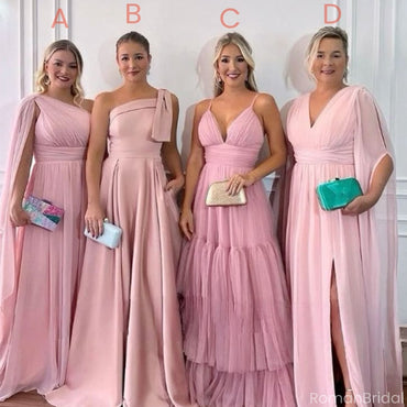 Elegant Pink Mismatched Sleeveless Mermaid Long Bridesmaid Dresses Online, BG916