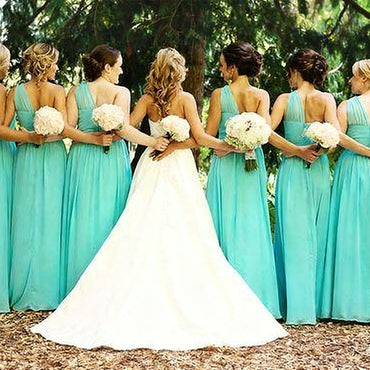 Elegant Mint Green One-Shoulder Sleeveless A-Line Long Bridesmaid Dresses Online, BG898