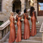 Classy Terracotta One Shoulder Satin Bridesmaid Dress Elegant Mermaid Floor Length Gown,BG1006