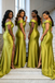 Elegant Off Shoulder High Slit Satin Bridesmaid Dress Olive Green Beaded Dress,BG978