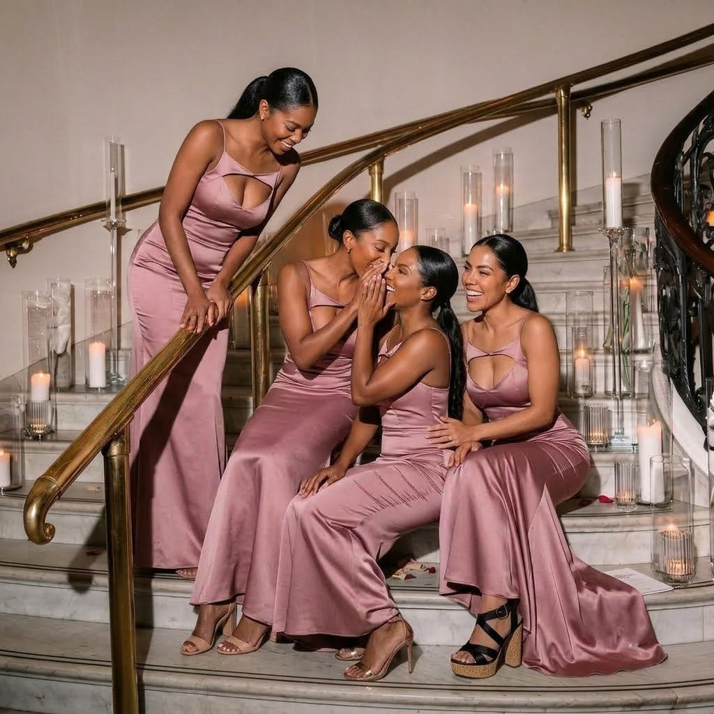 Sexy Dusty Rose Satin Spaghetti Strap Gown Chic Cut Bridesmaid Dress,BG1001