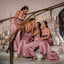 Sexy Dusty Rose Satin Spaghetti Strap Gown Chic Cut Bridesmaid Dress,BG1001