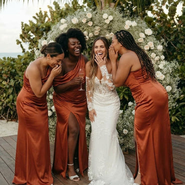 Modern Burnt Orange One Shoulder Satin Bridesmaid Dress Sexy Slit Floor Length Formal Gown,BG998
